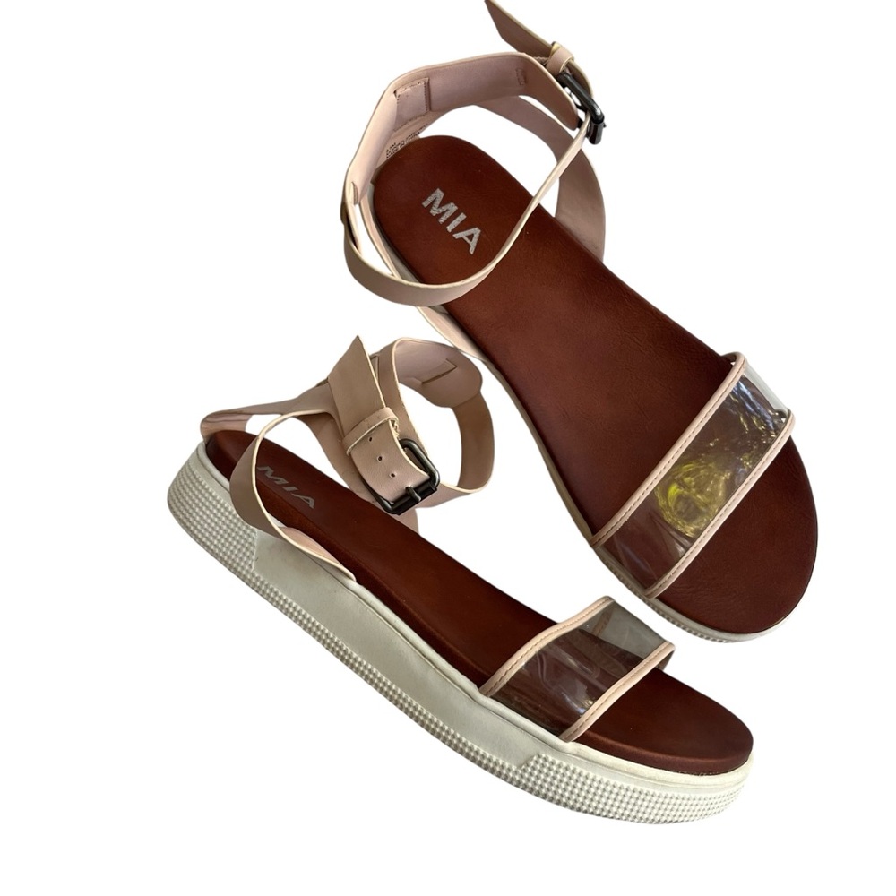 MIA Womens Sz 8.5 Light Pink Clear Ankle Strap Michell Platform Sandals MH0097LJ